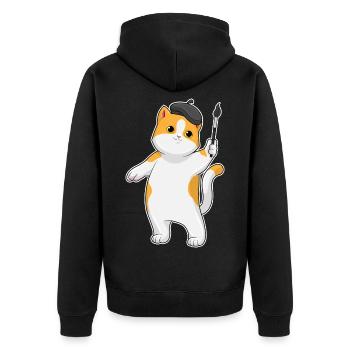 Cat Painter Brush Painting - Unisex Premium Organic Zip Hoodie - black - Back - Nico (187cm)