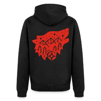 Roter Wolf Totem der Natur - Unisex Premium Bio Zip Hoodie - Schwarz - Hinten - Nico (187cm)