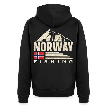 Norwegen Angeln Angler Angeltour - Unisex Premium Bio Zip Hoodie - Schwarz - Hinten - Nico (187cm)