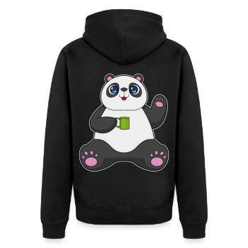 Panda Becher - Unisex Premium Bio Zip Hoodie - Schwarz - Hinten - Nico (187cm)