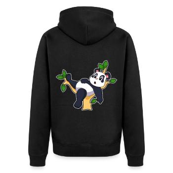 Panda Zweig - Unisex Premium Bio Zip Hoodie - Schwarz - Hinten - Nico (187cm)