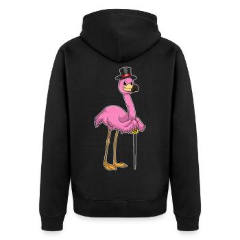 Flamingo Pensioner Walking Stick - Unisex Premium Organic Zip Hoodie - black - Back - Nico (187cm)