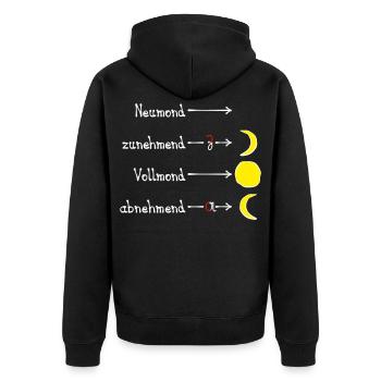 Mondphasen mit Eselsbrücke - hell - Unisex Premium Bio Zip Hoodie - Schwarz - Hinten - Nico (187cm)