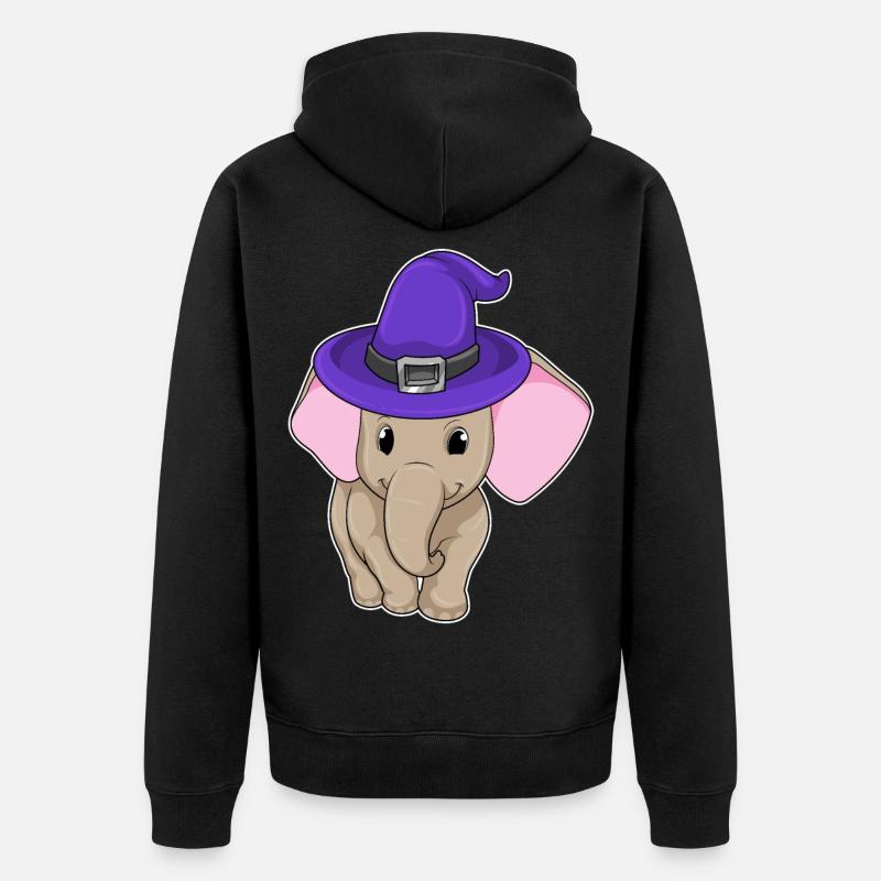 Elefant als Zauberer - Unisex Premium Bio Zip Hoodie - Schwarz