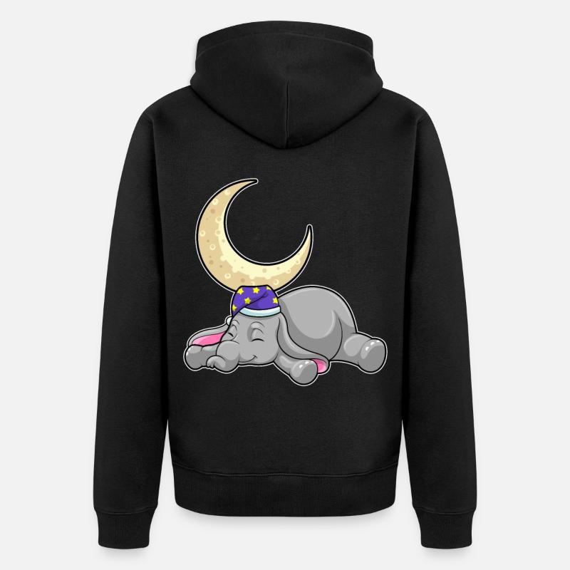 Éléphant avec lune - Veste à capuche bio Premium Unisexe - noir