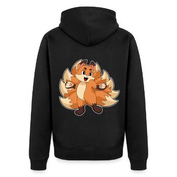 Lustiger Fuchs - Unisex Premium Bio Zip Hoodie - Schwarz - Hinten - Nico (187cm)