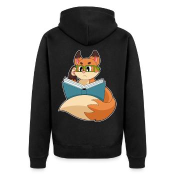 Fox Nerd Book Glasses - Unisex Premium Organic Zip Hoodie - black - Back - Nico (187cm)