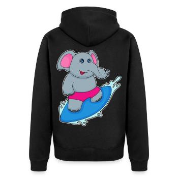 Elephant Surfing Surfboard Summer - Unisex Premium Organic Zip Hoodie - black - Back - Nico (187cm)
