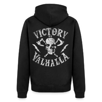Victory or Valhalla Skull - Unisex Premium Bio Zip Hoodie - Schwarz - Hinten - Nico (187cm)