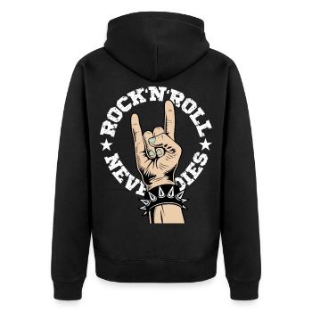 Rock'N'Roll Never Dies - Veste à capuche bio Premium Unisexe - noir - Dos - Nico (187cm)