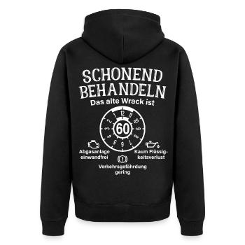 Schonend Behandeln 60. Geburtstag Altes Wrack 60 - Unisex Premium Bio Zip Hoodie - Schwarz - Hinten - Nico (187cm)