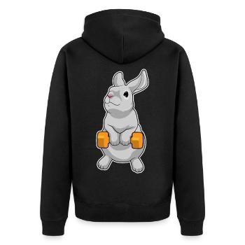 Hase Bodybuilder Hantel Bodybuilding - Unisex Premium Bio Zip Hoodie - Schwarz - Hinten - Nico (187cm)