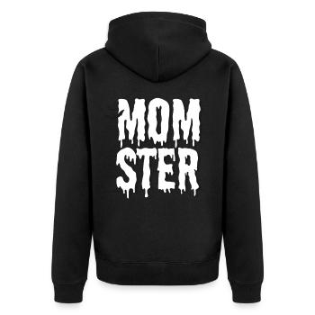 Momster weiß - Unisex Premium Bio Zip Hoodie - Schwarz - Hinten - Nico (187cm)