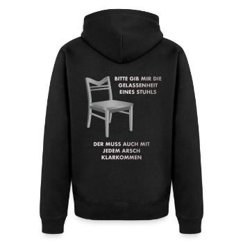 Gelassenheit eines Stuhls - Unisex Premium Bio Zip Hoodie - Schwarz - Hinten - Nico (187cm)