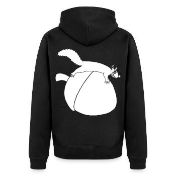 Das Eichhörnchen gegen die Eichel (weiß) - Unisex Premium Bio Zip Hoodie - Schwarz - Hinten - Nico (187cm)