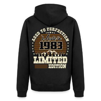 1983 Limited Edition - Unisex Premium Organic Zip Hoodie - black - Back - Nico (187cm)