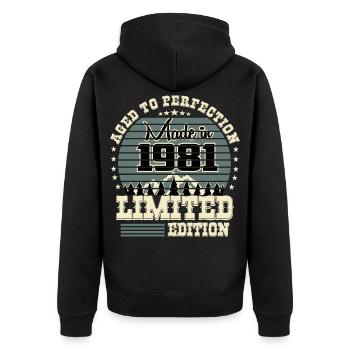 1981 Limited Edition - Unisex Premium Bio Zip Hoodie - Schwarz - Hinten - Nico (187cm)