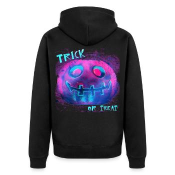 Neon Kürbis Trick Or Treat - Unisex Premium Bio Zip Hoodie - Schwarz - Hinten - Nico (187cm)