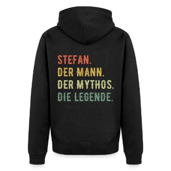 Stefan Vorname Der Mann Der Mythos Die Legende - Unisex Premium Bio Zip Hoodie - Schwarz - Hinten - Nico (187cm)