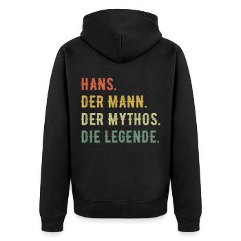 Hans Hansi Vorname Der Mann Der Mythos Die Legende - Unisex Premium Bio Zip Hoodie - Schwarz - Hinten - Nico (187cm)