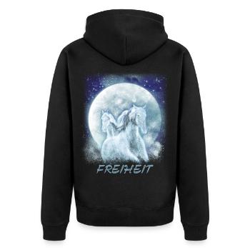 Pferde Mädchen Freiheit - Unisex Premium Bio Zip Hoodie - Schwarz - Hinten - Nico (187cm)