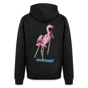 Flamingo Skifahrer Ski - Unisex Premium Bio Zip Hoodie - Schwarz - Hinten - Nico (187cm)