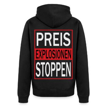 Preisexplosionen Stoppen - Unisex Premium Bio Zip Hoodie - Schwarz - Hinten - Nico (187cm)