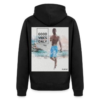 Beach Surfer - Surf, Sun and Beach - Unisex Premium Organic Zip Hoodie - black - Back - Nico (187cm)
