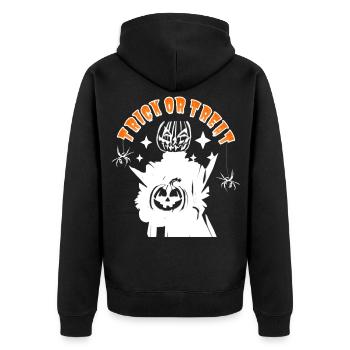 Halloween Kürbis Monster TRICK OR TREAT - Unisex Premium Bio Zip Hoodie - Schwarz - Hinten - Nico (187cm)