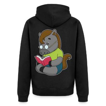 Pferd Nerd Buch Brille - Unisex Premium Bio Zip Hoodie - Schwarz - Hinten - Nico (187cm)