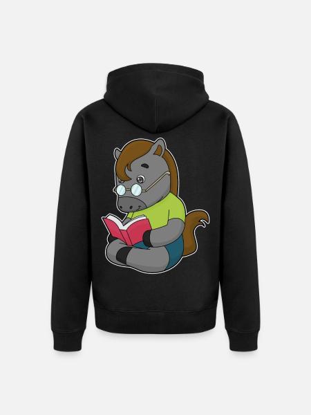 Pferd Nerd Buch Brille - Unisex Premium Bio Zip Hoodie - Schwarz