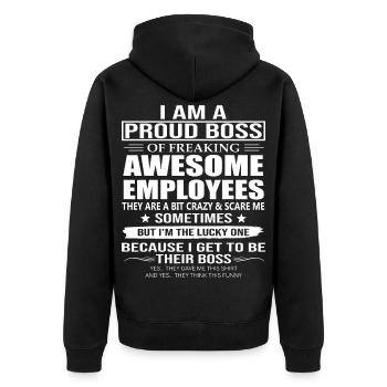 Ich bin stolz auf verdammt tolle Mitarbeiter - Unisex Premium Bio Zip Hoodie - Schwarz - Hinten - Nico (187cm)