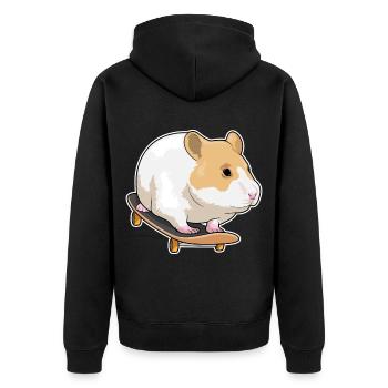 Hamster Skater Skateboard - Unisex Premium Organic Zip Hoodie - black - Back - Nico (187cm)