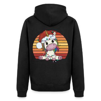 Weihnachtseinhorn Einhorn Einhornpyjama Geschenk - Unisex Premium Bio Zip Hoodie - Schwarz - Hinten - Nico (187cm)