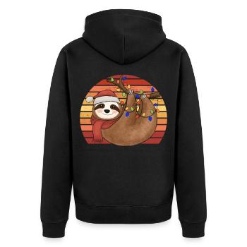 Faultier Lichterkette Weihnachtspyjama Weihnachten - Unisex Premium Bio Zip Hoodie - Schwarz - Hinten - Nico (187cm)