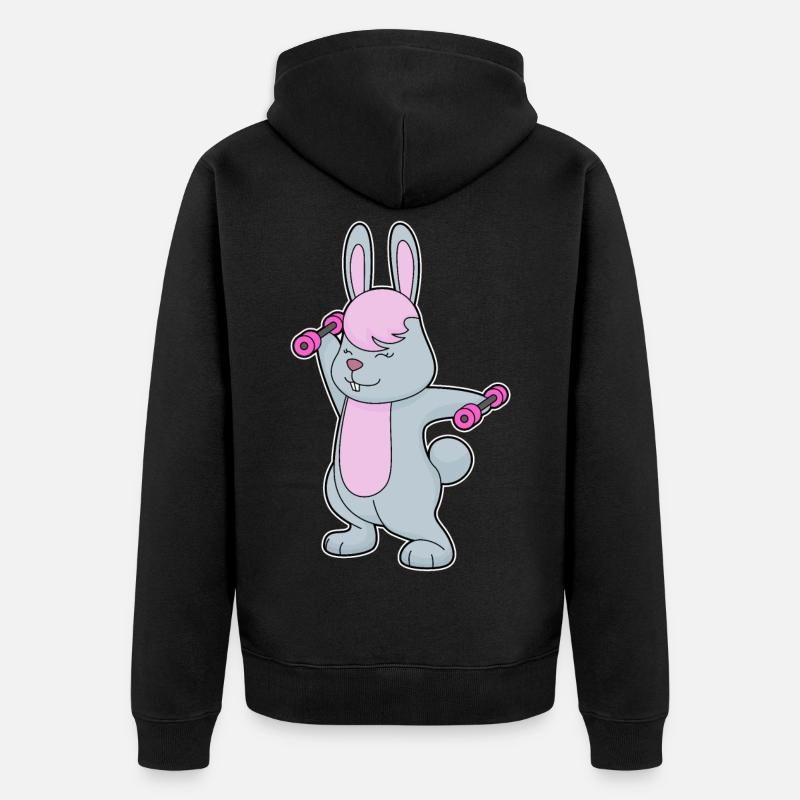 Culturisme Bunny Bodybuilder Haltères - Veste à capuche bio Premium Unisexe - noir