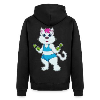 Cat Bodybuilder Dumbbell Bodybuilding - Unisex Premium Organic Zip Hoodie - black - Back - Nico (187cm)