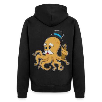 Krake Gentleman Zylinder - Unisex Premium Bio Zip Hoodie - Schwarz - Hinten - Nico (187cm)