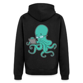 Krake Laptop - Unisex Premium Bio Zip Hoodie - Schwarz - Hinten - Nico (187cm)