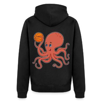 Krake Basketballspieler Basketball - Unisex Premium Bio Zip Hoodie - Schwarz - Hinten - Nico (187cm)
