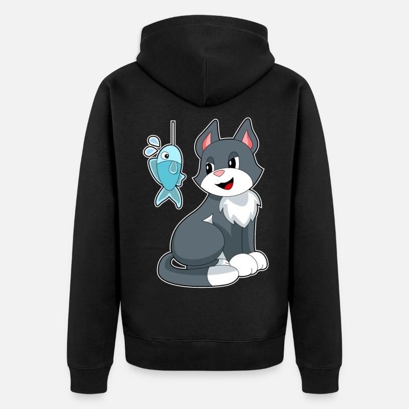 Poisson-appât chat - Veste à capuche bio Premium Unisexe - noir
