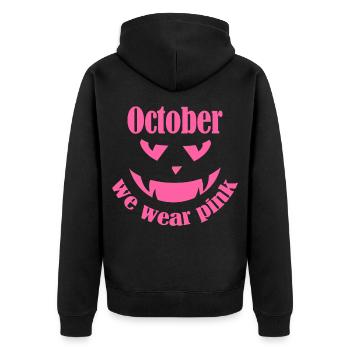 October we wear Pink Halloween Pumpkin - Unisex Premium Organic Zip Hoodie - black - Back - Nico (187cm)