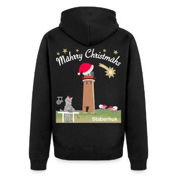 Weihnachten Leuchtturm Staberhuk Fehmarn, Wolf - Unisex Premium Bio Zip Hoodie - Schwarz - Hinten - Nico (187cm)