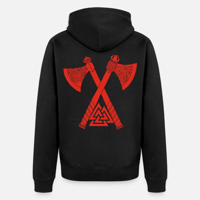 Haches et symbole viking rouge - Veste à capuche bio Premium Unisexe - noir