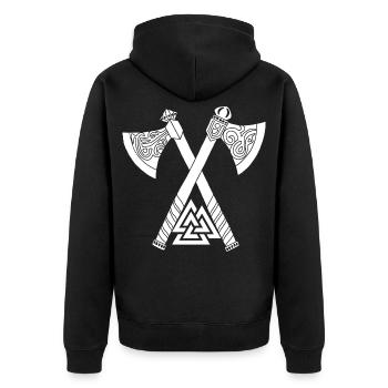 Haches et symbole viking blanc - Veste à capuche bio Premium Unisexe - noir - Dos - Nico (187cm)