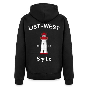 Sylt, Iconic lighthouse List-West, North Sea - Unisex Premium Organic Zip Hoodie - black - Back - Nico (187cm)