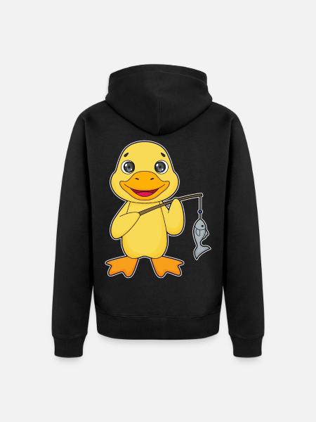 Duck Angler Fish Fishing - Unisex Premium Organic Zip Hoodie - black
