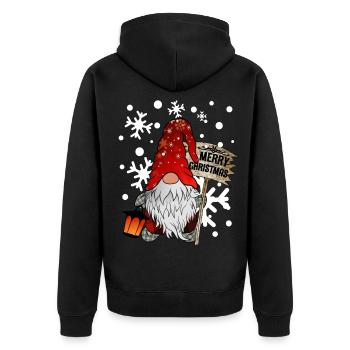 Weihnachts Zwerg Christmas Gnome mit Schneeflocken - Unisex Premium Bio Zip Hoodie - Schwarz - Hinten - Nico (187cm)