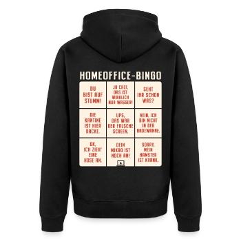 Homeoffice Bingo Büro Heimarbeit Home Office - Unisex Premium Bio Zip Hoodie - Schwarz - Hinten - Nico (187cm)