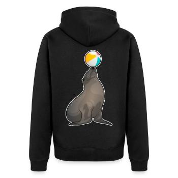 Seehund Schwimmen Wasserball Sommer - Unisex Premium Bio Zip Hoodie - Schwarz - Hinten - Nico (187cm)